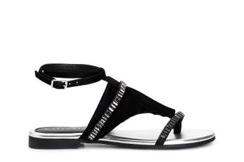 chanclas de ante con flecos y cadena de strass black