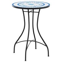 mesa de bistro  mesa de bar de mosaico ceramica azul y blanco o50x70 cm