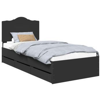 Cama Individual | Cama Para Adulto | Estructura De Cama Negro 90 X 200 Cm Madera Ingenieril