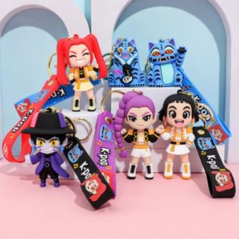 4 llaveros de anime con diseño de Demon Hunters, muñecos Derpy, lindos tigres, figuras de acción, juguetes coleccionables, regalos