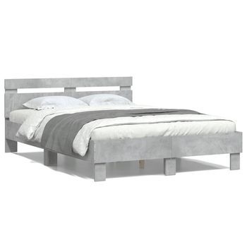 Cama Matrimonial | Cama Para Adultos | Cama Con Cabecero Madera De Ingeniería Gris Hormigón 120x190 Cm