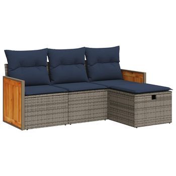 Set De Sofás De Jardín 4 Pzas Y Cojines Ratán Sintético Gris Cfw518435