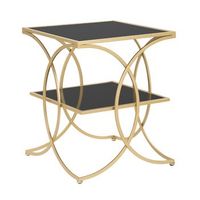 mesa de metal dorado con encimeras de vidrio negro cm 45x45x55