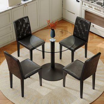 Conjunto De Mesa Y Sillas - Comedor - Cristal Y Metal - Negro Y Transparente (85x85x76cm)