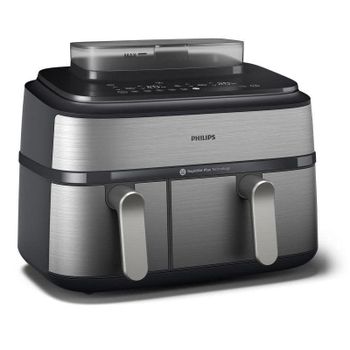 Freidora de aire Philips NA555/00 9L Doble Cubeta Rapid Air 12 Programas Pantalla LED Plata