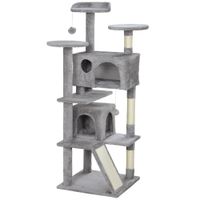 pawhut rascador para gatos altura 138 cm arbol para gatos con multiples niveles cuevas bolas colgantes y hamacas gris claro