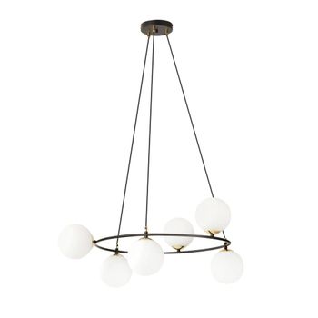 Lámpara colgante con estructura en aro y 6 esferas de cristal opal