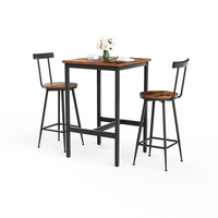 mesa de bar y taburetes - mueble de comedor - tablero y acero - marron rustico 60x60x92cm