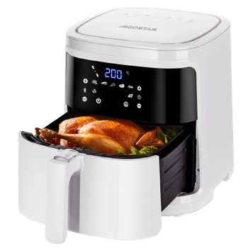 Aigostar White Cube - Freidora de aire 7L 1900W, freidora sin aceite 5 en 1, 7 funciones preestablecidas con pantalla LED. 20 recetas. Sin BPA