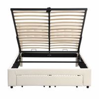 cama contenedor acolchada 140x200cm en terciopelo - con cajon y somier - beige sin colchon