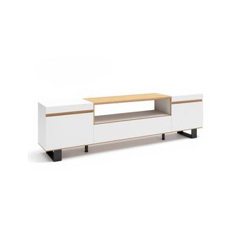 Mueble Tv Con Patas Y Almacenamiento 203 Cm Kavos Up Blanco - Roble Arena 203 X 57 X 34,6 Cm