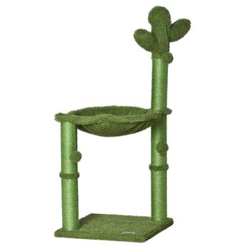 PawHut Árbol para gatos rascador en forma de cactus en sisal natural hamaca pompon colgante - 40 x 40 x 96 cm verde