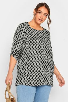 Yours Blusa Negra De Topos, Mujer Curvy Y Tallas Grandes, Yours