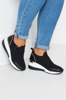 Deportivas Anchas Negras Con Plataforma Y Cremallera