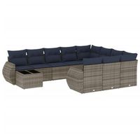 conjunto de sofa de jardin de 11 piezas con cojines poliratan gris vidaxl