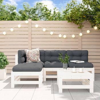 Conjunto De Sofás De Jardín 5 Uds | Mueble Jardin Mesa Y Sillas Madera Maciza De Pino Blanco Cfw509979