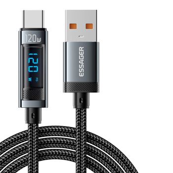 MENSAJE ES-X47 6A 120W USB-A a Tipo C Cable de pantalla digital Carga rápida Transmisión de datos Cable de núcleo de cob