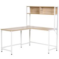 homcom mesa escritorio con estantes 140x125x149 cm maderablanco