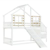 litera infantil con tobogan y ventana 90x200 cm estructura blanca de madera
