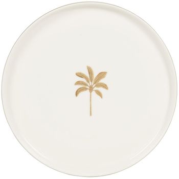 Plato llana de porcelana beige con palmera dorada