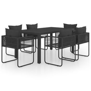 Set De Comedor De Jardín De 7 Piezas Pvc Ratán Negro