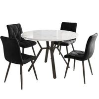 conjunto de comedor mesa redonda de 100 cm efecto marmol y 4 sillas negras