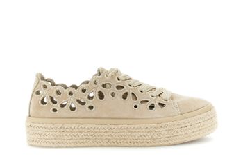 zapatillas de piel con cordones y cortes láser beige