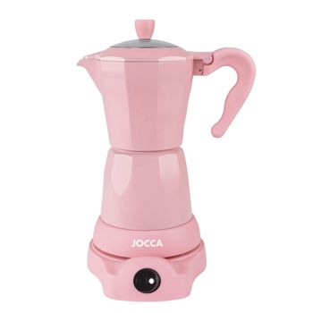 Jocca Cafetera Italiana Eléctrica Rosa 6 Tazas sin Cables con Jarra Transparente y Sistema Mantener Caliente