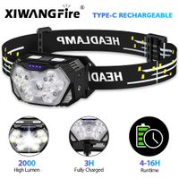 linterna frontal de 9 luces led potente recargable por usb con sensor de movimiento portatil para pesca camping exterior 1200mah