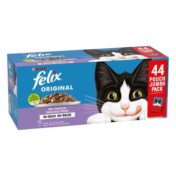 Felix Original Mix en gelatina 44 x 85 g - Pack mixto (salmón, atún, vacuno, pollo)