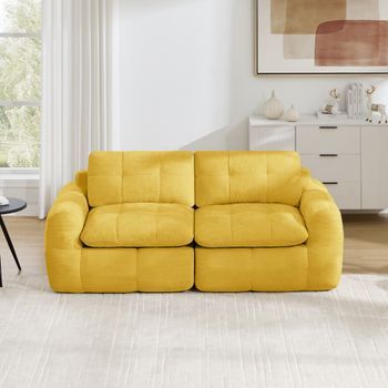 Sofá Modular De 2 Plazas Amarillo De Chenilla 194cm
