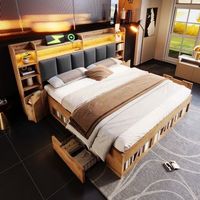 cama doble con iluminacion led y usb 180x200 cm madera de roble
