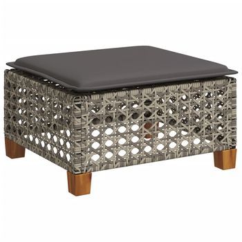 Taburete De Jardín | Otomana De Jardín | Reposapiés De Jardín Y Cojín Ratán Sintético Gris 63,5x56x32 Cm
