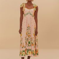 farm rio botanical beauty cotton-blend midi dress - m