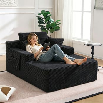 Sofá Individual - Mueble Para Salón - Pana - Negro (110x70x150cm)
