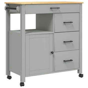 Carrito De Cocina，estantería De Cocina, Carrito De Servir Monza Madera Maciza De Pino 84x40x90 Cm