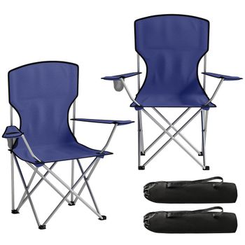 Outsunny Pack de 2 sillas de camping plegables con portavasos, bolsa de transporte, respaldo alto, 88x57x97cm, Azul oscuro