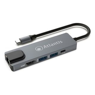 Atlantis Land A04-TC_LANHD+PU base para portátil y replicador de puertos Alámbrico USB 3.2 Gen 1 (3.1 Gen 1) Type-C Gris