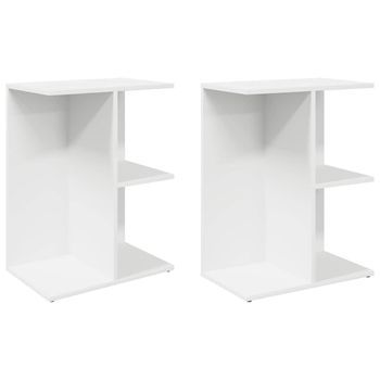 Pack 2 Uds Mesitas De Noche | Mesilla De Noche Madera De Ingeniería Blanco 46,5x29x61cm