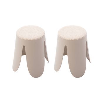 Taburete Apilable Con Asiento Texturado, Set De 2, Beige