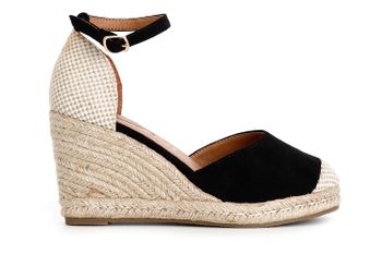 sandalias de tela y cuña de esparto black 38