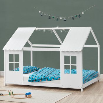 Cama Para Niños Tostedt En Forma De Casita 140x200 Cm - Blanco [en.casa]