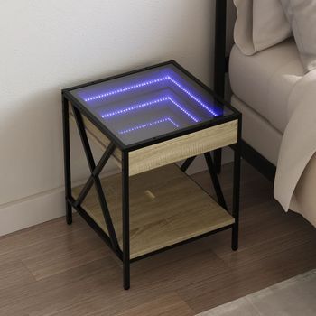 Mesita De Noche - Dormitorio - Madera De Ingeniería Y Acero - Roble Sonoma (40x40x49cm)