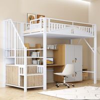 cama alta de 90 x 200 cm con escalera de seguridad y armario bajo cama - metal y mdf - blanco sin colchon