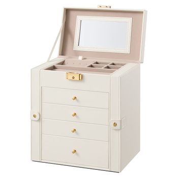 Caja joyero de 5 niveles con espejo y cerradura de color blanco