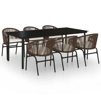 Conjunto Comedor Jardin 7 Uds | Mueble Jardin Mesa Y Sillas Marrón