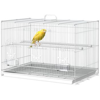 PawHut Jaula para Pájaros 60x41x41 cm Pajarera de Metal con Comederos 2 Perchas 3 Puertas y Asa de Transporte   Aosom España