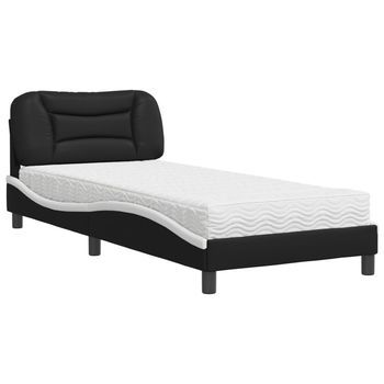 Cama Con Colchón Hvar Cuero Sintético Negro Y Blanco 80x200 Cm Vidaxl