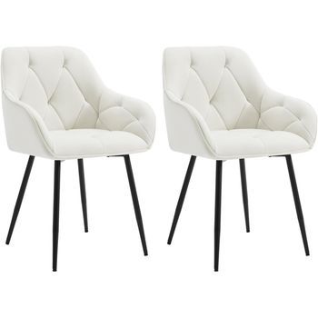 Set 2 Sillas De Comedor Ergonómicas Sillas De Cocina Tapizadas En Terciopelo Patas De Metal - Crema - Woltu