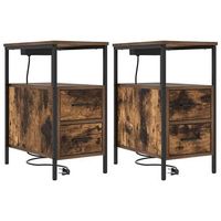 pack 2 uds mesita de noche  armario de noche  mesa de noche con cajon roble ahumado 30 x 48 x 61 cm